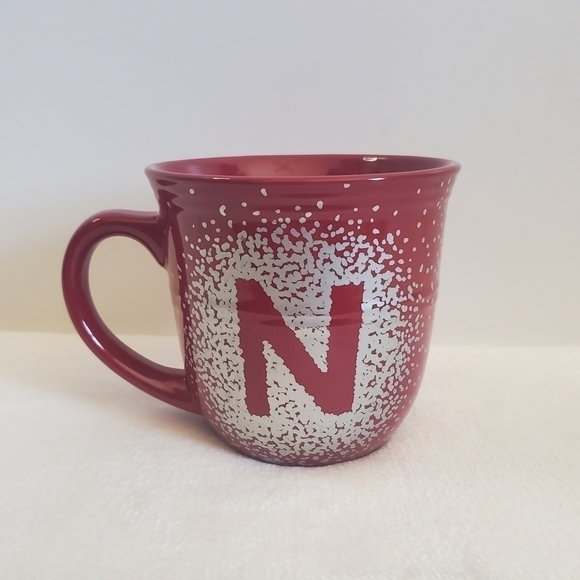 𝅺MAINSTAYS Monogram Initial M Silver Deep Red Stoneware Coffee Cup Mug 16 Oz - Picture 1 of 11